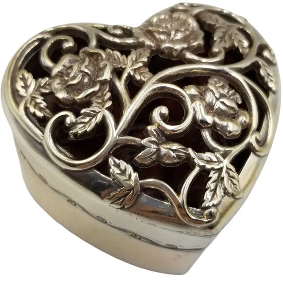 Brighton Heart Shaped Jewelry Trinket Box With Intricate Floral Design HTF - Picture 1 of 15